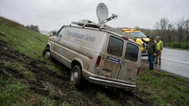 Chud Johnson News Van Gets Stuck in Mud During Live Report